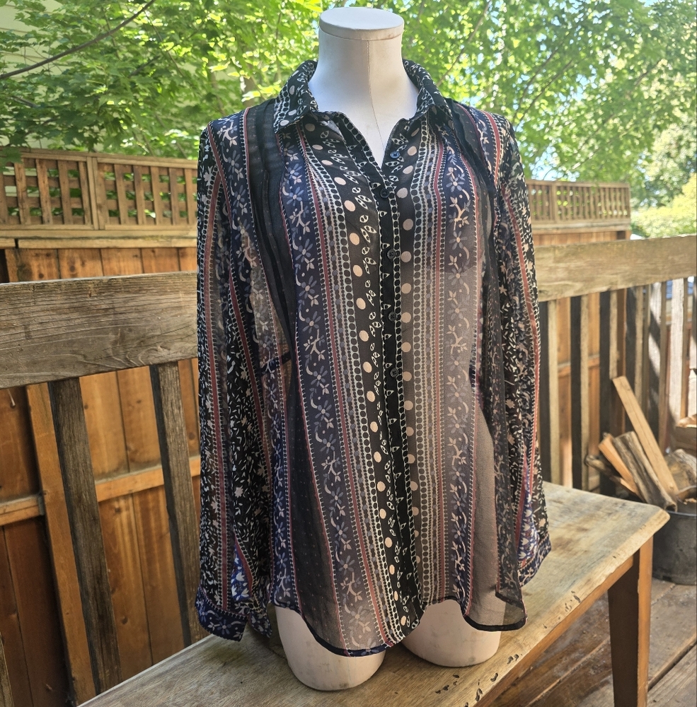Free People Moonlight Mile Penny Tunic Floral Print Semi-Sheer Top Small EUC